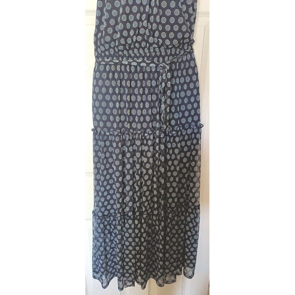 Kate and Lily Tiered Maxi Dress Size 12 Navy Blue High Neck Medallion Belted New - Picture 7 of 7